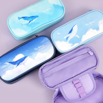 고래 일러스트 멀티 파우치 케이스 대형 필통, 민트