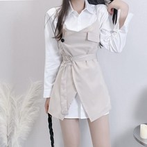 버튼 벨트 뷔스티에 자켓 셔츠 원피스 투피스 세트