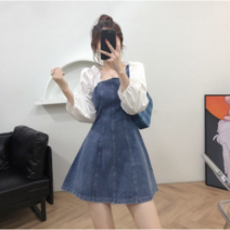 시우진 봄 가을 데님원피스 하객룩원피스 청원피스 데님롱원피스 벨티드데님원피스 멜빵청원피스 루즈핏데님원피스 o03490