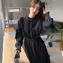 플 프릴 원피스 허리밴딩 러블리룩 데이트룩 여자 상견례 라인 미니 하객 레이스 원피스 니트 데님
