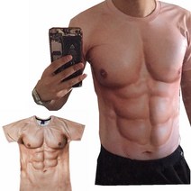 Makone 3D입체 반팔셔츠 근육덩어리 코믹개성티셔츠