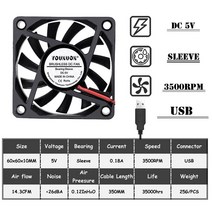 60mm 5V 12V 24V 브러시리스 USB 2 핀 3 DC 쿨러 팬 개 60x60x10mm 6010 6cm 컴퓨터 PC CPU 케이스 냉각, 5V Oil USB
