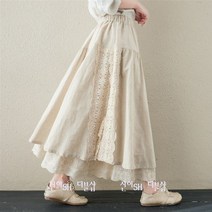 신이SH 더블샵 큰언니 빅사이즈 밴딩롱스커트 레이스자수장식 A라인플레어 롱스커트 밴딩롱치마