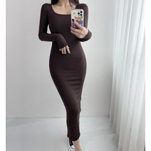피치 기모 겨울 날씬 스퀘어넥 슬림핏 롱 원피스 3컬러
