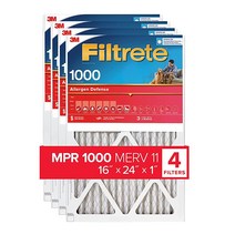 Filtrete 40.6x60.9x2.5cm(16x24x1인치) 에어 필터 MPR 1000 MERV 11 마이크로 알레르기 유발 항원 방어 4팩 (정확한 치수 59.813x15, 4-Pack, 16x24x1