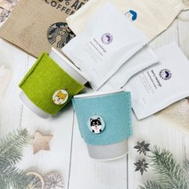 컵홀더 심플 참장식 드링크백 만들기 /환경보호/지구지키기/실 바늘포함, 하늘색, 색상:하늘색