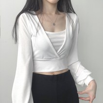 리리의감각 여성 벌룬소매 이너 크롭 긴팔 티셔츠