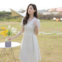 여성용 여름 플라워쉬폰미디원피스