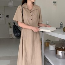 브이와이 VY 여자 카라 후레아 체형커버 민무늬 롱원피스