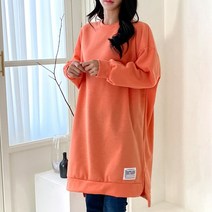 빅걸스토리 빅사이즈 여성 라벨 트임 언발 루즈핏 기모 박스 롱티셔츠
