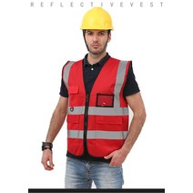 안전작업복반사 안전 의류 Workwear 티셔츠 교통 경찰 작업 조끼 지퍼 상단 멀티 포켓 디자인, 04 빨간