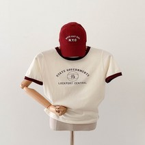 코코젠 워플 배색 라인 레터링 반팔 티셔츠