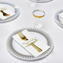 쓱싹 10인 우아한 식탁 40P 고급 일회용 파티 골드 화이트 접시 식기 세트, 1세트