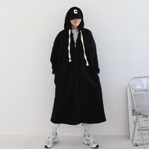 애플망고샵 기모 남녀공용 겨울 완벽 무지후드 롱롱집업 체형커버 무릎아래 오버핏 긴팔 겉옷