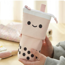 ANGOO 러블리 밀크티필통 입체형 멀티 펜꽂이 중학생 고등학생 필통, 복승아밀크티