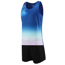 러닝복 마라톤복 신제품 남성 러닝 세트 운동 스포츠 의류 마라톤 스포츠웨어 조끼 + 반바지 운동복 빠른 건조 육상 조깅 슈트, 3XL, blue Thanks