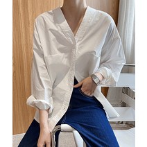+동영상 V넥 노카라 빅포켓 박시핏 셔츠