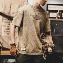 남성 루즈핏 아메리칸 스타일 티셔츠 반팔 코튼 크루넥 패션 상의 여름