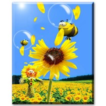 SHEXIU 3D 원형 보석십자수 키트 일체형 캔버스 액자 50 x 40 cm, AE029  꿀벌과 해바라기x1세트
