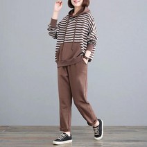 SJW 엄마옷 단가라 트레이닝복세트 후드티셔츠 맨투맨 조거팬츠 봄가을 중년여성 L~5XL