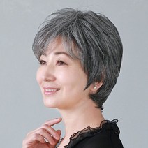 흰머리 가발 할머니 자연스러운 백발 새치 중년 장년 어르신 중 여자 60대 숏단발 여성 노인 50대 70대 숏컷가발 분장, (50프로 백발) 고온 실크 그물 빗