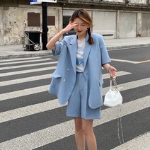 위위브렌 여성 빅사이즈 정장 반팔+반바지 2종 정장세트
