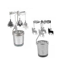 2Pcs 로터리 티 라이트 캔들 홀더 기둥 캔들 캔들 홀더 봉헌 촛불 회전 촛대 장식 크리스마스 휴일 축제, 나무사슴, 금속