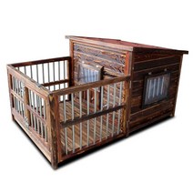 강아지 대형견 애견 하우스 야외 시골 개집 원목, 대형 + 레일커버