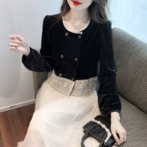 가을 슬림 레이스 박시 셔츠 카디건 빈티지 골드 융탑녀