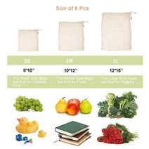 6 팩 재사용 가능한 생산 백 메쉬 코튼 청소하기 쉽고 친환경적이며 내구성이 뛰어난 이중 스티치 솔기 드로 스트링 백, A set of 6 pieces