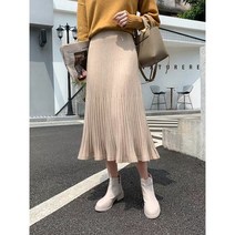 3단 주름 플리츠 플레어 니트 스커트