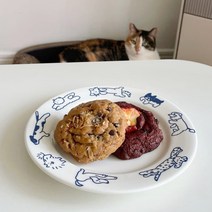 빈티지 그릇 접시 일러스트 디저트 플레이트, 20cm 강아지 접시