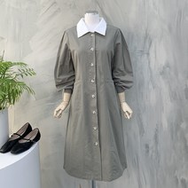 행복여[봄신상무배]위드 절개 라인 배색 카라 셔츠 원피스