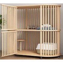 고양이 케이지 단층 이층 원목 격자 홈 실내 반려동물, 단층 원목 케이지 XL