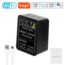 가스감지기 Tuya WiFi Air Quality Detector PM2.5 CO2 TVOC HCHO Temperature Humidity AQI 7 In 1 APP Re, 01 Black