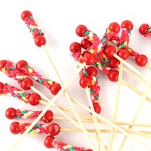 매듭 대나무 과일꼬지 100p (수제햄버거 샌드위치 떡꼬치 과일꽂이 디저트 산적 요지 이쑤시개), 빨강