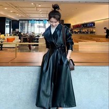 블랙 가죽 코트 여성 롱코트 고급 통큰 어텀 무드 눈길을 끄는 여신