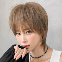 하이유니 샤기컷 숏컷 헤어 단발 통가발 가발 35cm + 거치대 세트, 허니브라운 / 35cm