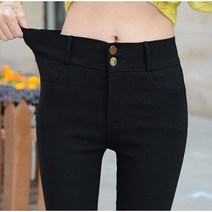 Momolatti 여성 두 개의 단추 슬림 마술바지 캐주얼 스판 9부 반하이팬츠