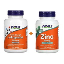 [나우푸드 2종세트] 아르기닌 1000mg 120정 타블렛+아연 50mg 250정 타블렛