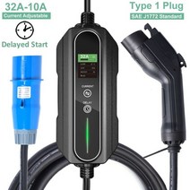 32A 전기 자동차 충전기 J1772 타입 1 7KW 레벨 2 단상 EVSE 가변 전류 5 미터 차량용 가정용 EV, Black Upgraded