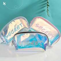 홀로그램 파우치 핑크 투명 시크릿 방수 화장품 미니 가방 메이크업 여성용 다용도 사각 악세사리 여행용