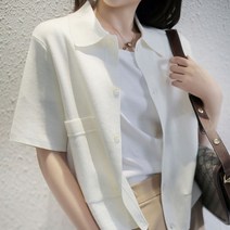 휴드 미렌 니트 카라 반팔 심플 자켓