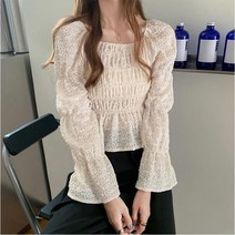 밴딩 스퀘어 블라우스 소녀풍 여리핏 공주풍 봄블라우스