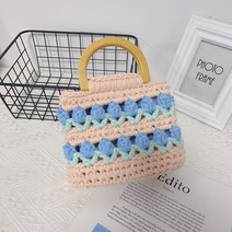 튤립 DIY 파우치 핸드폰 가방 뜨기 패키지 뜨개질, 라이트블루+우드핸드+툴+튜토리얼