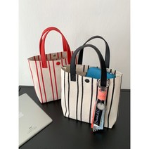 핀스트라이프 캔버스 에코백 패턴 미니 스퀘어 텀블러 토트