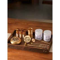 향로 세트 향도 구리 황동 향 왁 용융 버너 가정용, 향 트레이 + 향 병 + 화려한 유리 향