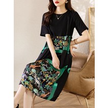 50대엄마여행옷 봄원피스 옷차림 블랙 루즈핏 반팔 편한 캐주얼 빈티지 프린트 실크 쉬폰 초록색