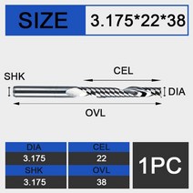 UCHEER-목재 가공용 싱글 플루트 엔드 밀 3175mm CNC 커터 카바이드 공구 MDF 합판용 1 개, [19] 3.175D3.17522l38L, 19 3.175D3.17522l38L