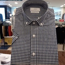 맨하탄 시어서커깅엄체크반소매슬림셔츠네이비 24A2242